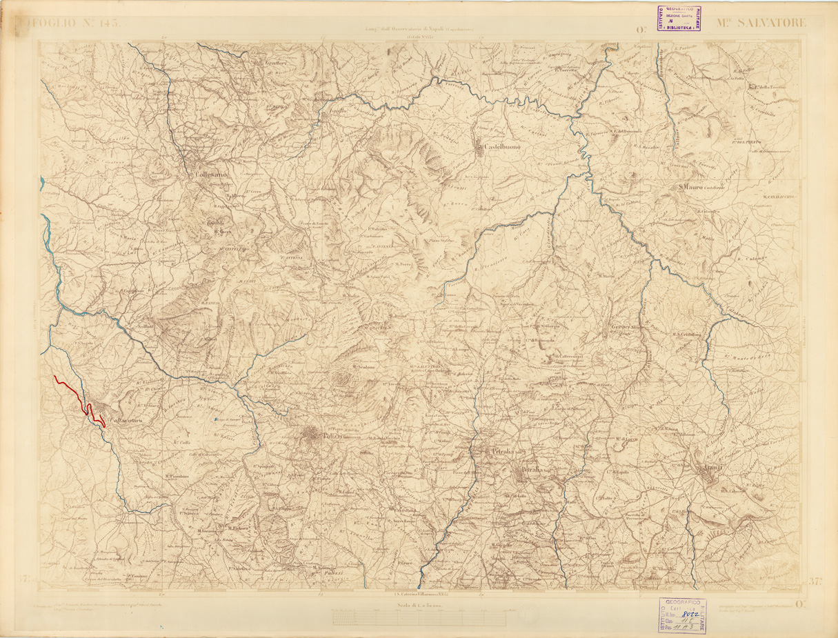 (N:3596) CARTA DELL'ISOLA DI SICILIA - Foglio 143 - M.te Salvatore (B0005080) Carte e stampe antiche: riproduzione a colori su carta (formato A1)