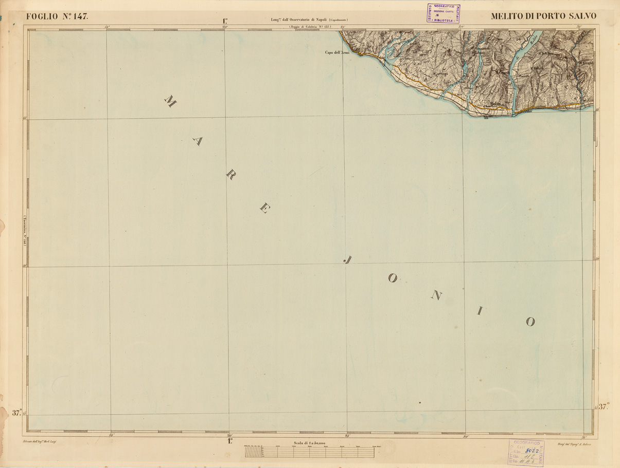 (N:3600) CARTA DELL'ISOLA DI SICILIA - Foglio 147 - Melito di Porto Salvo (B0005084) Carte e stampe antiche: riproduzione a colori su carta (formato A1)