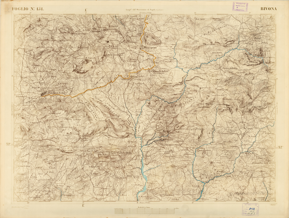 (N:3603) CARTA DELL'ISOLA DI SICILIA - Foglio 151 - Bivona (B0005088) Carte e stampe antiche: riproduzione a colori su carta (formato A1)