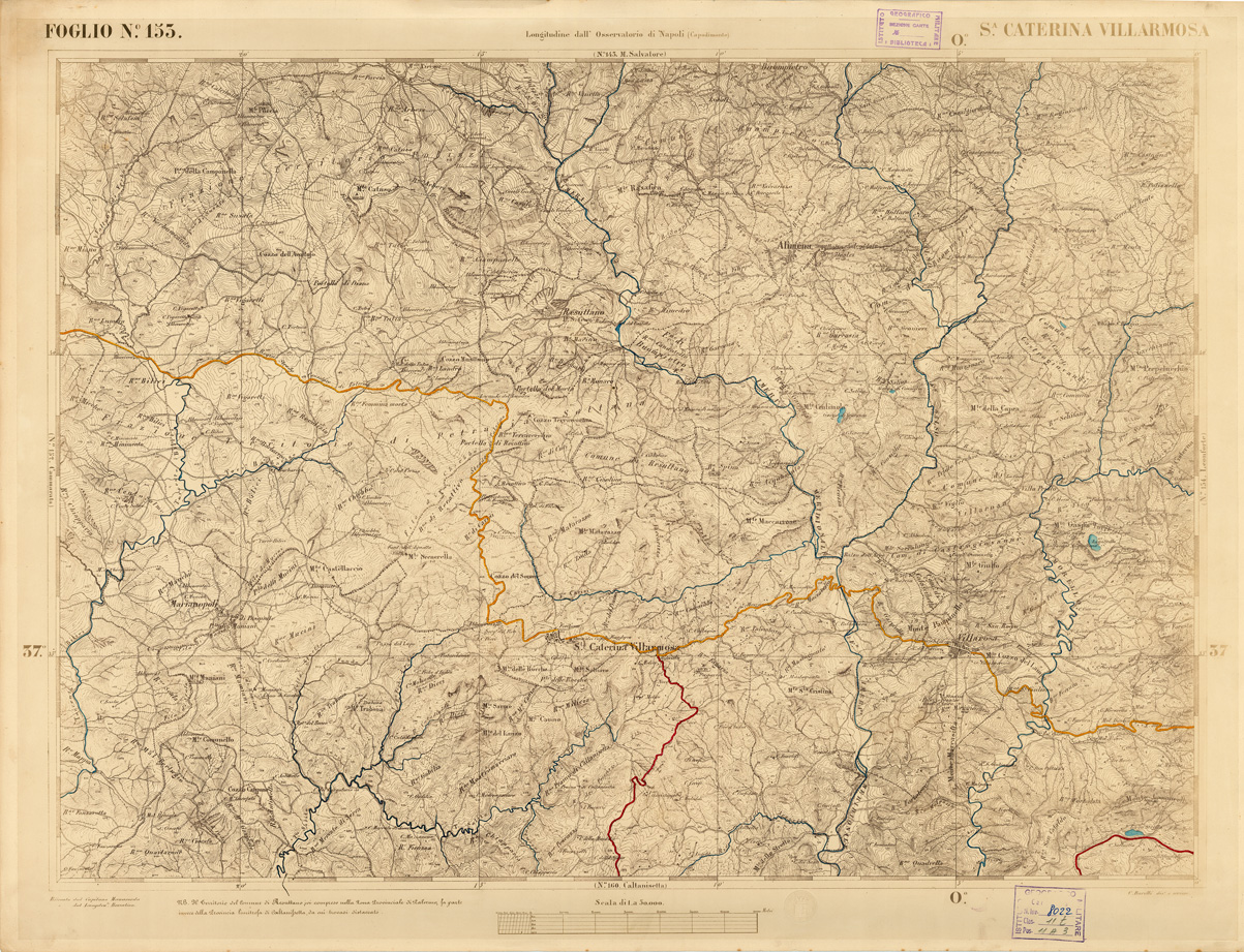 (N:3605) CARTA DELL'ISOLA DI SICILIA - Foglio 153 - S.a Caterina Villarmosa (B0005090) Carte e stampe antiche: riproduzione a colori su carta (formato A1)