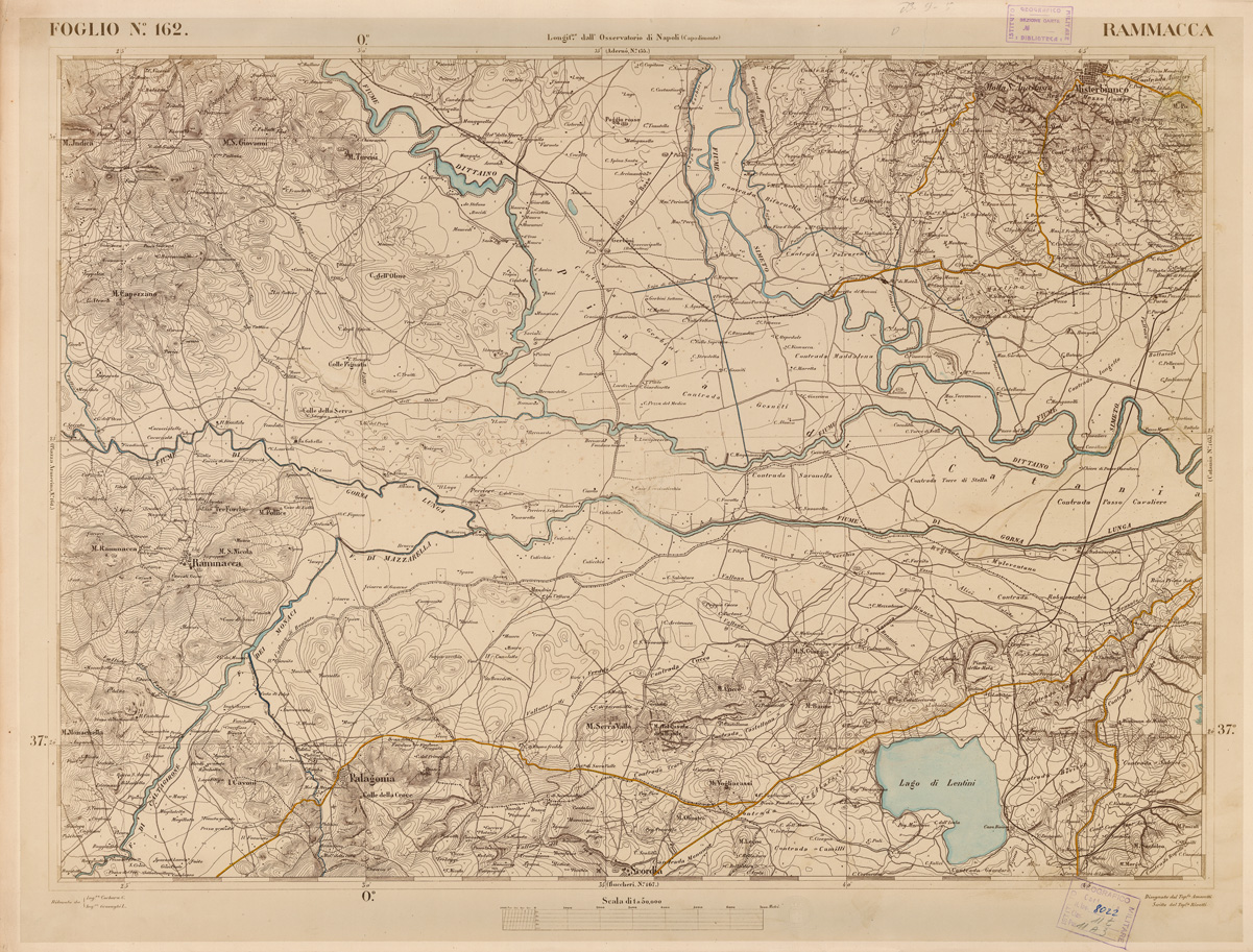 (N:3613) CARTA DELL'ISOLA DI SICILIA - Foglio 162 - Rammacca (B0005098) Carte e stampe antiche: riproduzione a colori su carta (formato A1)