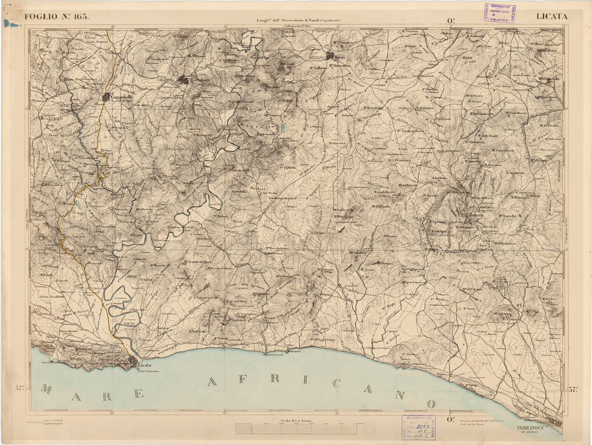 (N:3616) CARTA DELL'ISOLA DI SICILIA - Foglio 165 - Licata (B0005101) Carte e stampe antiche: riproduzione a colori su carta (formato A1)