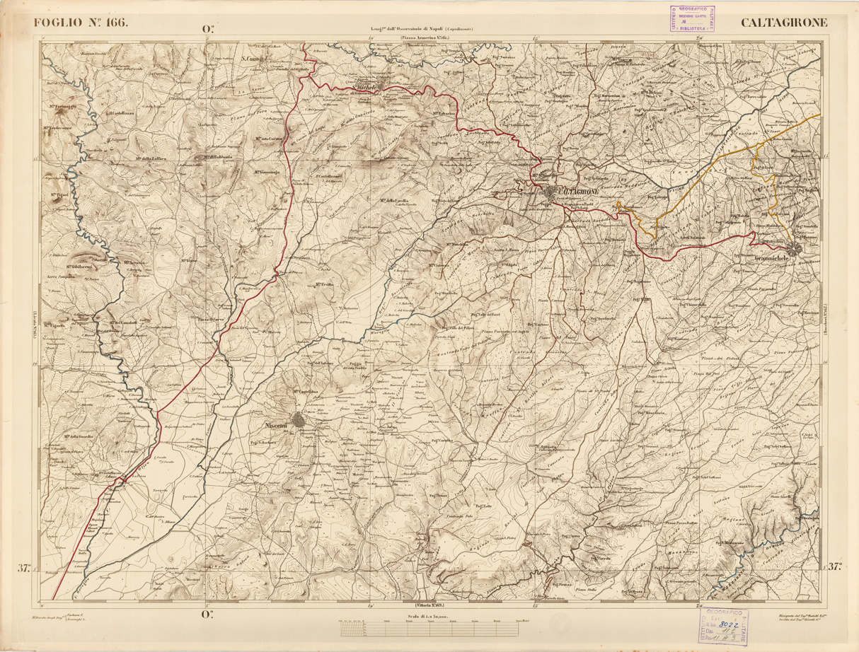 (N:3617) CARTA DELL'ISOLA DI SICILIA - Foglio 166 - Caltagirone (B0005102) Carte e stampe antiche: riproduzione a colori su carta (formato A1)