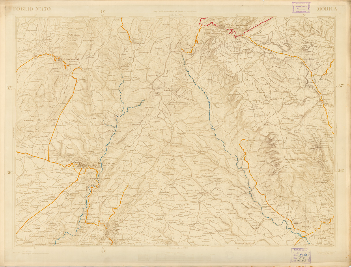 (N:3621) CARTA DELL'ISOLA DI SICILIA - Foglio 170 - Modica (B0005106) Carte e stampe antiche: riproduzione a colori su carta (formato A1)