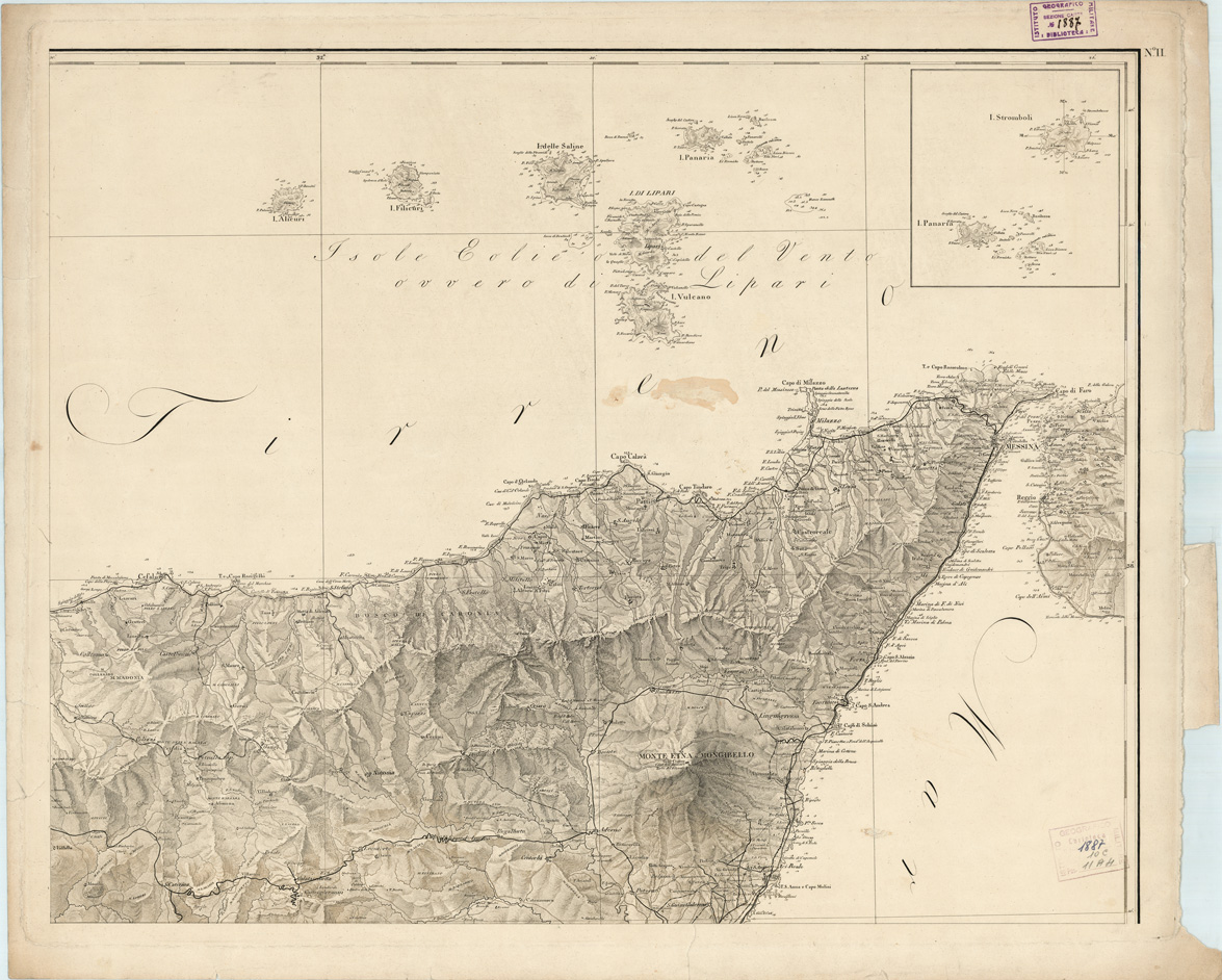 (N:4932) CARTA GENERALE DELLA ISOLA DI SICILIA... - Foglio 2 - Reggio Calabria, Messina, Catania, Enna, Palermo (B0005165) Carte e stampe antiche: riproduzione a colori su carta (formato A1)
