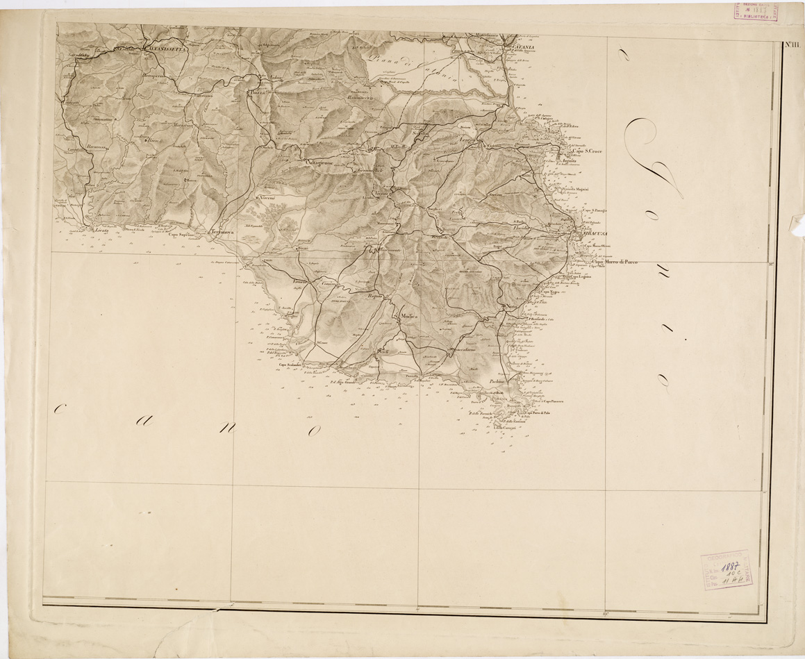 (N:4934) CARTA GENERALE DELLA ISOLA DI SICILIA... - Foglio 3 - Ragusa, Siracusa, Enna, Agrigento, Caltanisetta, Catania (B0005166) Carte e stampe antiche: riproduzione a colori su carta (formato A1)