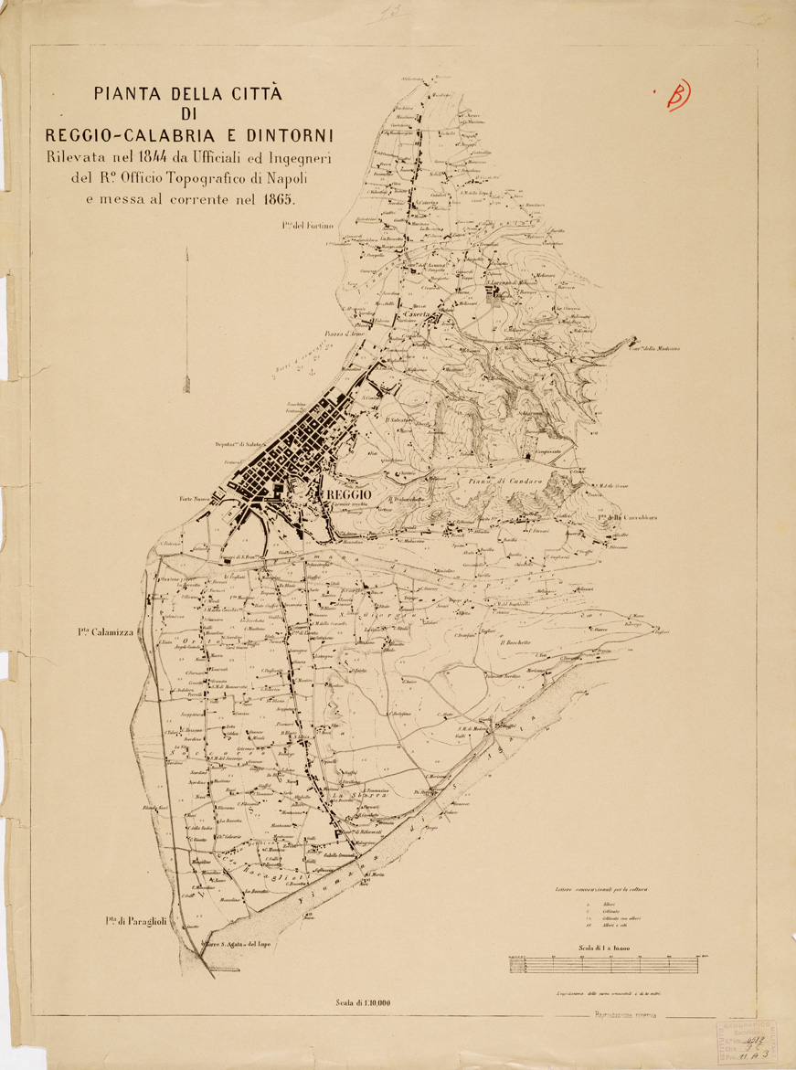 (N:6561) CARTA TOPOGRAFICA DEL FARO DI MESSINA ESEGUITA NEL 1844 - Foglio B (B0005187) Carte e stampe antiche: riproduzione a colori su carta (formato A1)