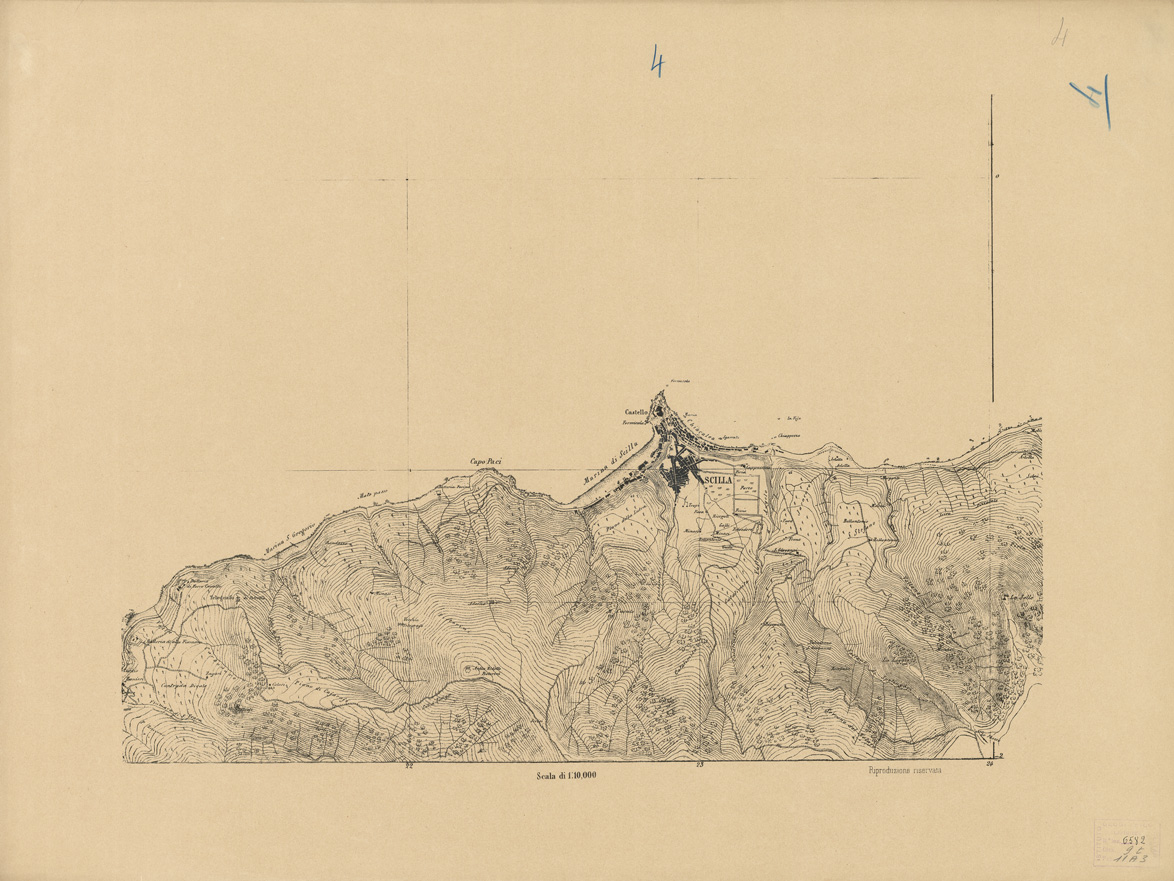 (N:6554) CARTA TOPOGRAFICA DEL FARO DI MESSINA ESEGUITA NEL 1844 - Foglio 4 (B0005191) Carte e stampe antiche: riproduzione a colori su carta (formato A1)