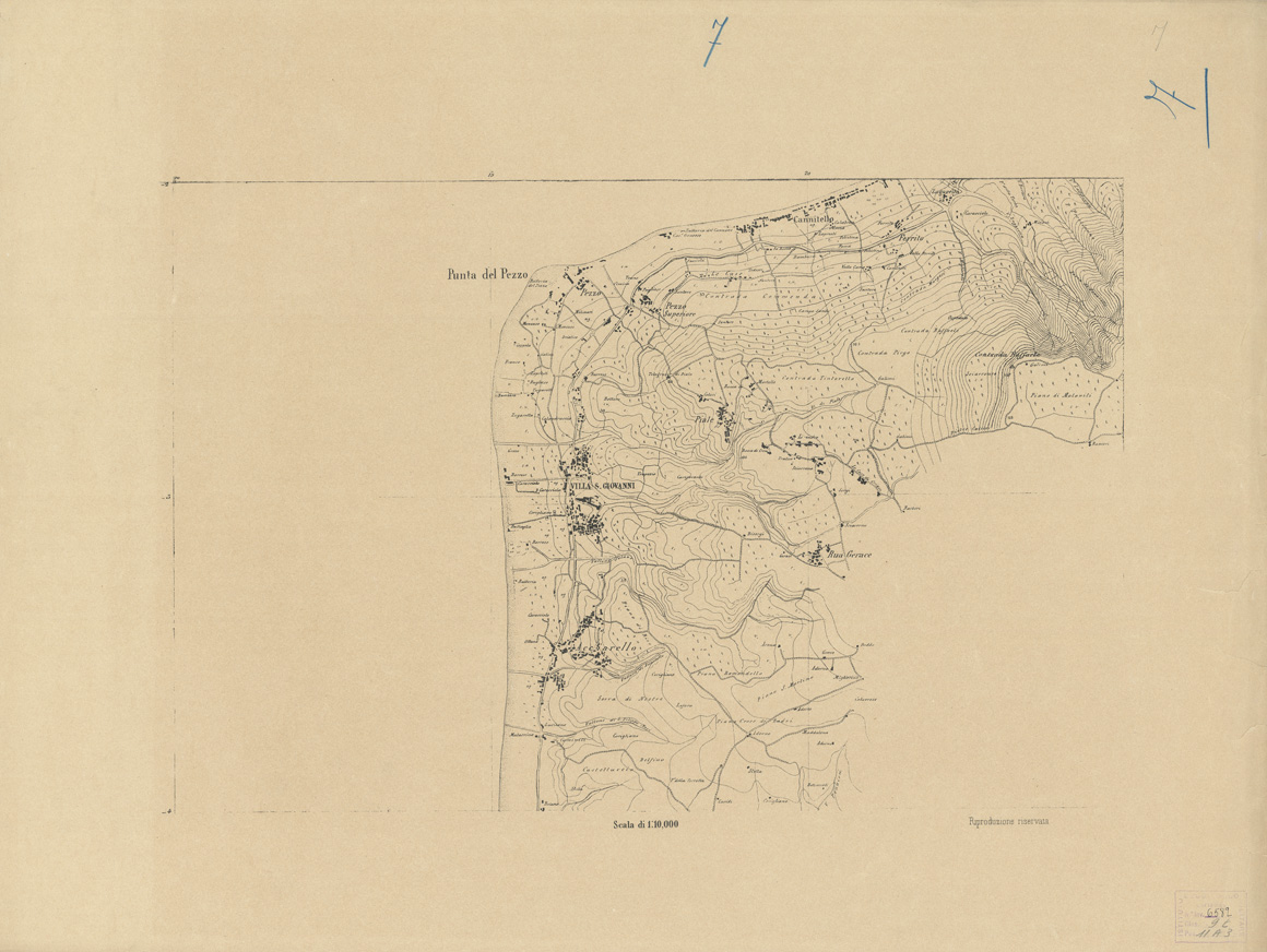 (N:6557) CARTA TOPOGRAFICA DEL FARO DI MESSINA ESEGUITA NEL 1844 - Foglio 7 (B0005194) Carte e stampe antiche: riproduzione a colori su carta (formato A1)