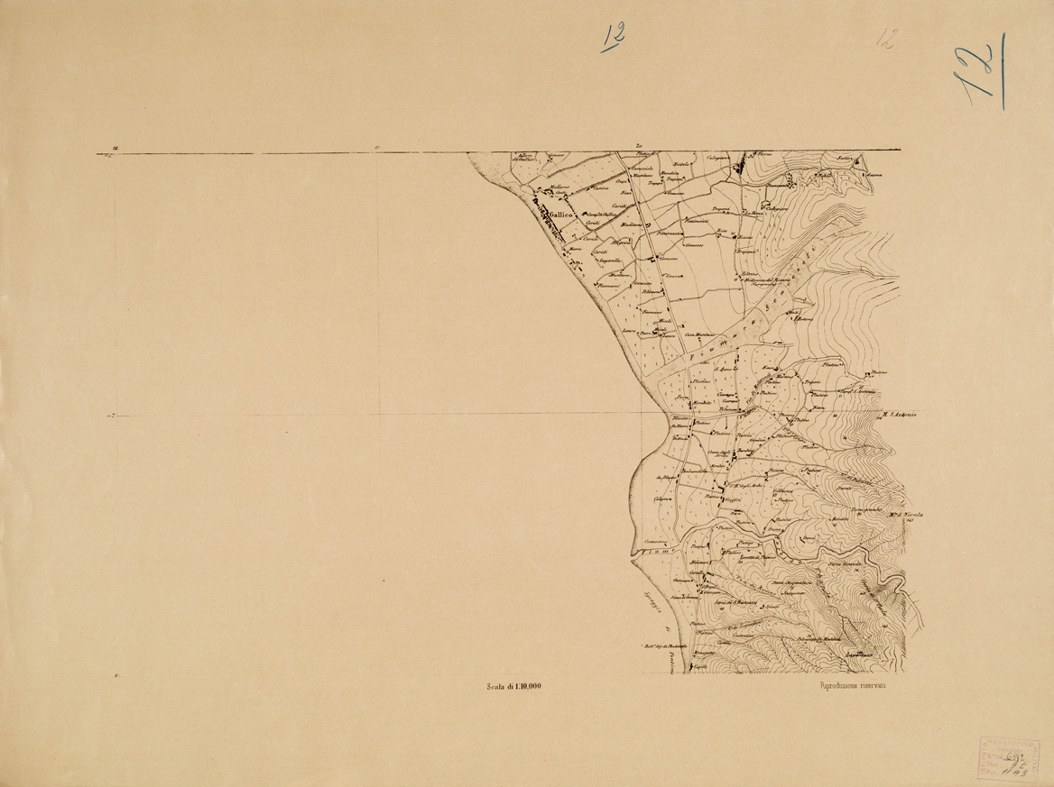 (N:6549) CARTA TOPOGRAFICA DEL FARO DI MESSINA ESEGUITA NEL 1844 - Foglio 12 (B0005199) Carte e stampe antiche: riproduzione a colori su carta (formato A1)
