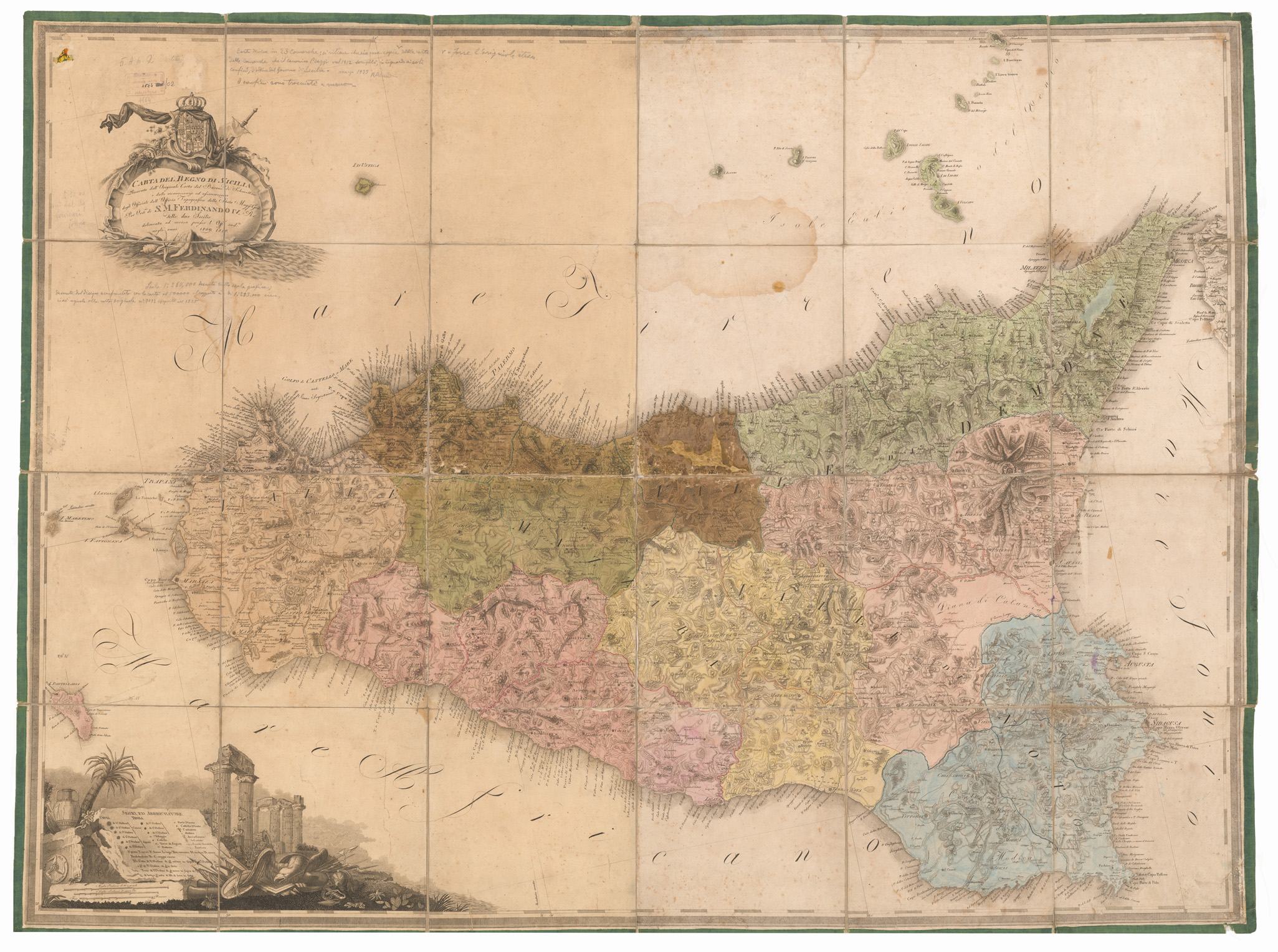 (N:2104) CARTA DEL REGNO DI SICILIA RICAVATA DALL'ORIGINALE CARTA DEL BARONE DI SCHMETTAU (B0005202) Carte e stampe antiche: riproduzione a colori su carta (formato A1)