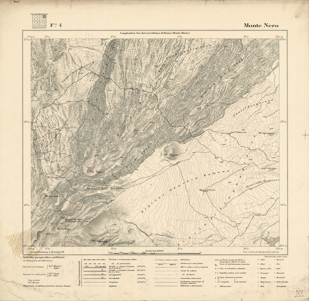 (N:1874) CARTA DEL MONTE ETNA - Foglio 4 - Monte Nero (B0005211) Carte e stampe antiche: riproduzione a colori su carta (formato A1)