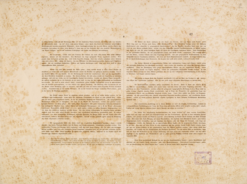 (N:286) I. CARTA TOPOGRAFICA DELL'ETNA... - II. CARTA GEOLOGICA DELL'ETNA... - Foglio 2 - Testo (B0005227) Carte e stampe antiche: riproduzione a colori su carta (formato A1)