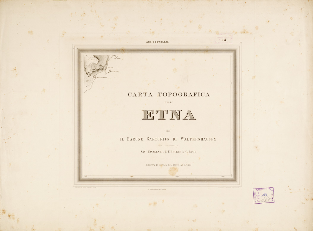 (N:229) I. CARTA TOPOGRAFICA DELL'ETNA... - II. CARTA GEOLOGICA DELL'ETNA... - Tavola 12 - Aci-Castello-Titolo (B0005278) Carte e stampe antiche: riproduzione a colori su carta (formato A1)