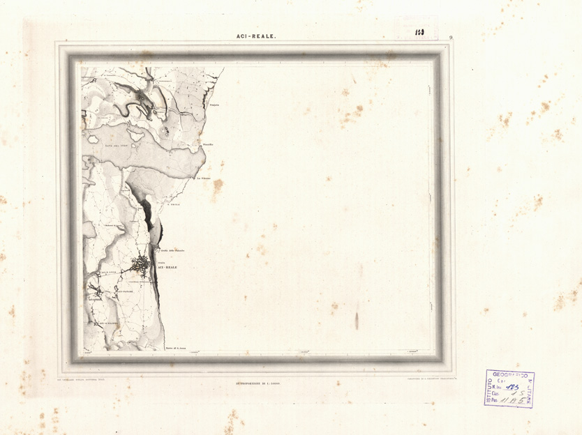 (N:230) I. CARTA TOPOGRAFICA DELL'ETNA... - II. CARTA GEOLOGICA DELL'ETNA... - Tavola 9 - Aci-Reale - (a colori) (B0005288) Carte e stampe antiche: riproduzione a colori su carta (formato A1)