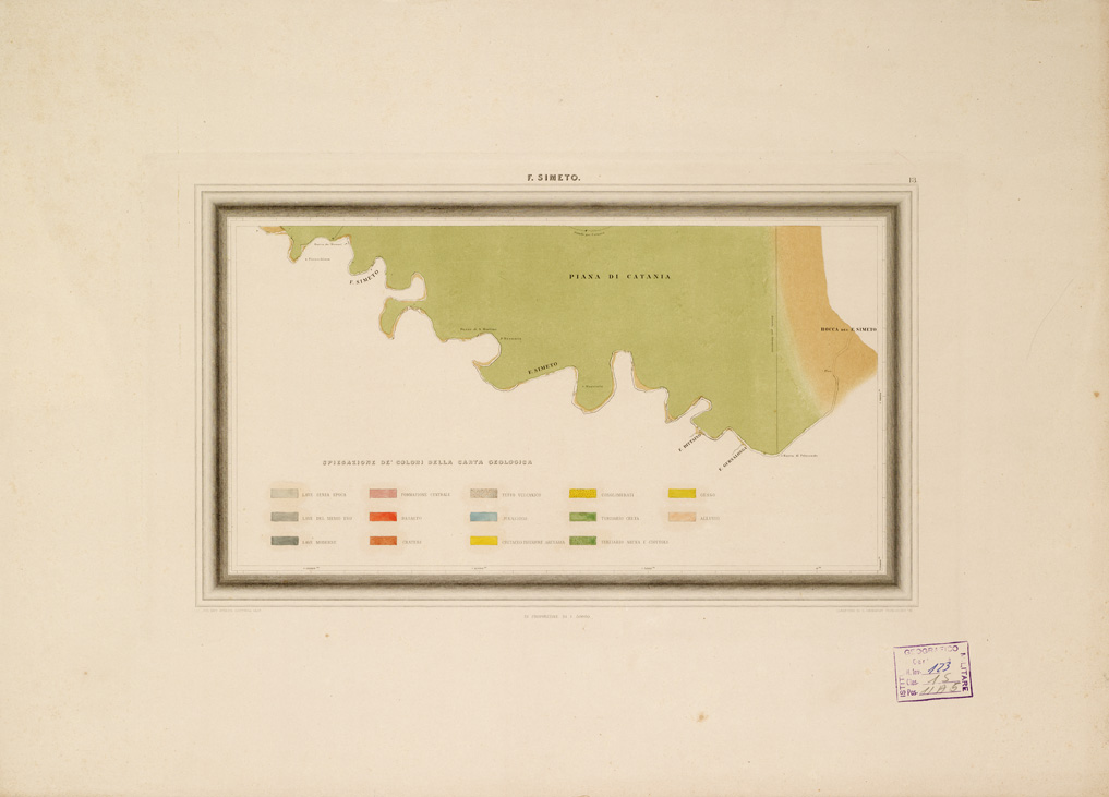 (N:228) I. CARTA TOPOGRAFICA DELL'ETNA... - II. CARTA GEOLOGICA DELL'ETNA... - Tavola 13 - Foglio Simeto - (a colori) (B0005292) Carte e stampe antiche: riproduzione a colori su carta (formato A1)