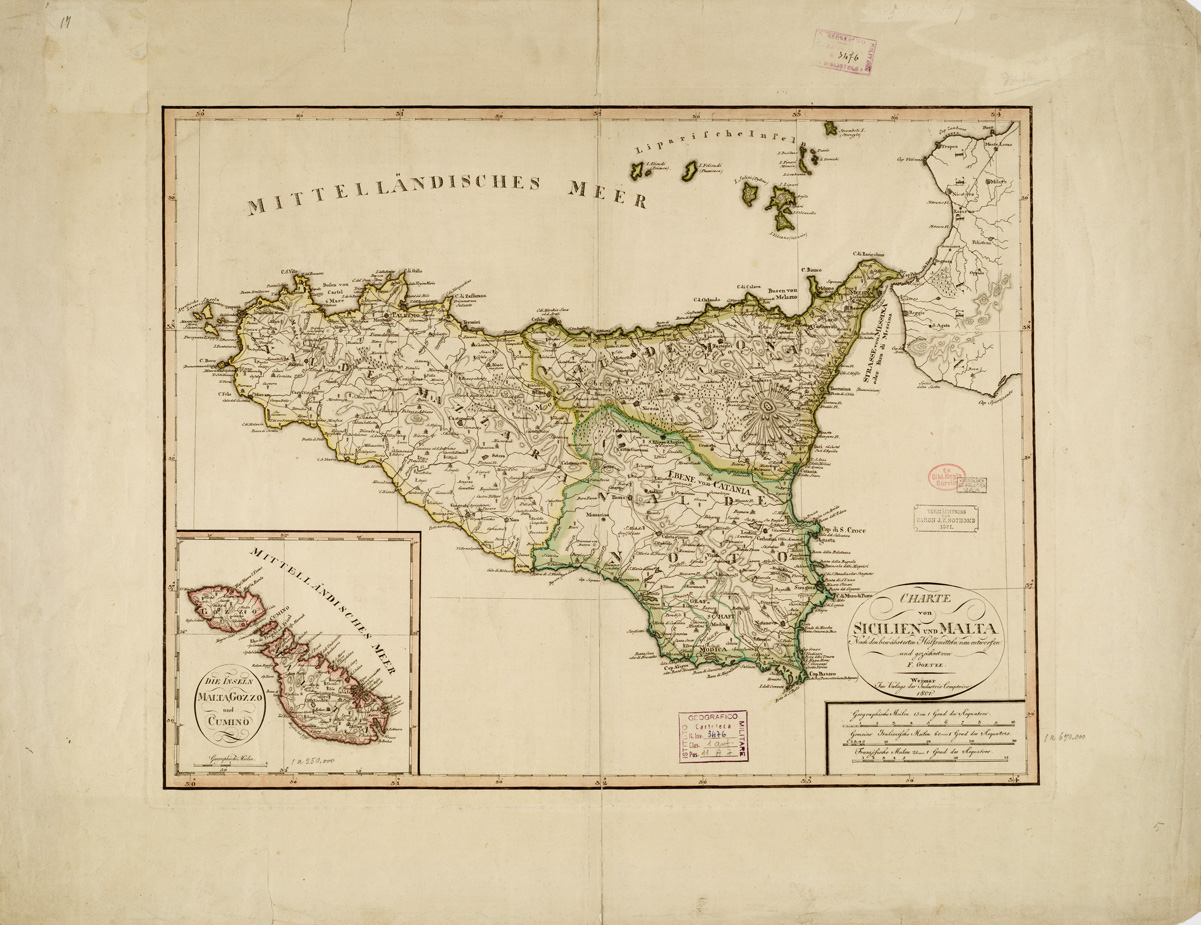 (N:8717) CHARTE VON SICILIEN UND MALTA (B0005344) Carte e stampe antiche: riproduzione a colori su carta (formato A1)