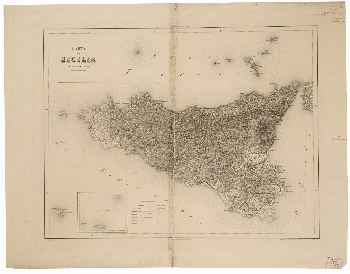 (N:3638) CARTA DELLA SICILIA (B0005367) Carte e stampe antiche: riproduzione a colori su carta (formato A1)