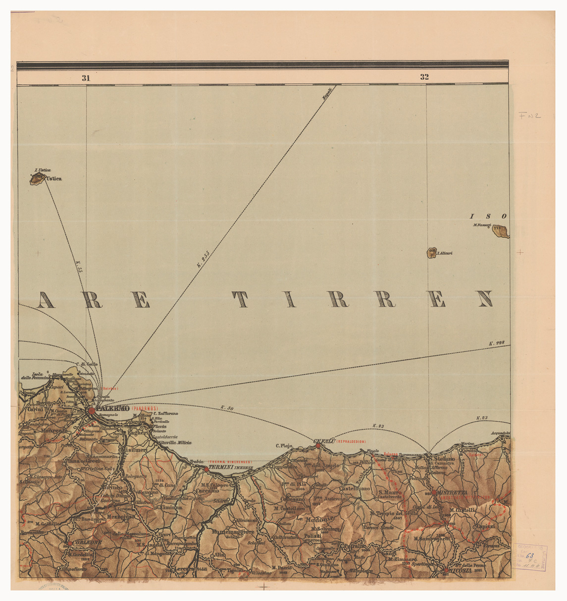 (N:10490) GRANDE CARTA MURALE DELLA SICILIA FISICA, POLITICA, STORICA E COMMERCIALE COSTRUITA E DIRETTA DAL PROF. G. GAMBINO DEL R. ISTITUTO TECNICO DI PALERMO. PALERMO, REMO SANDRON EDIT - Foglio 2 - Palermo, Enna, Messina (B0005377) Carte e stampe antiche: riproduzione a colori su carta (formato A1)