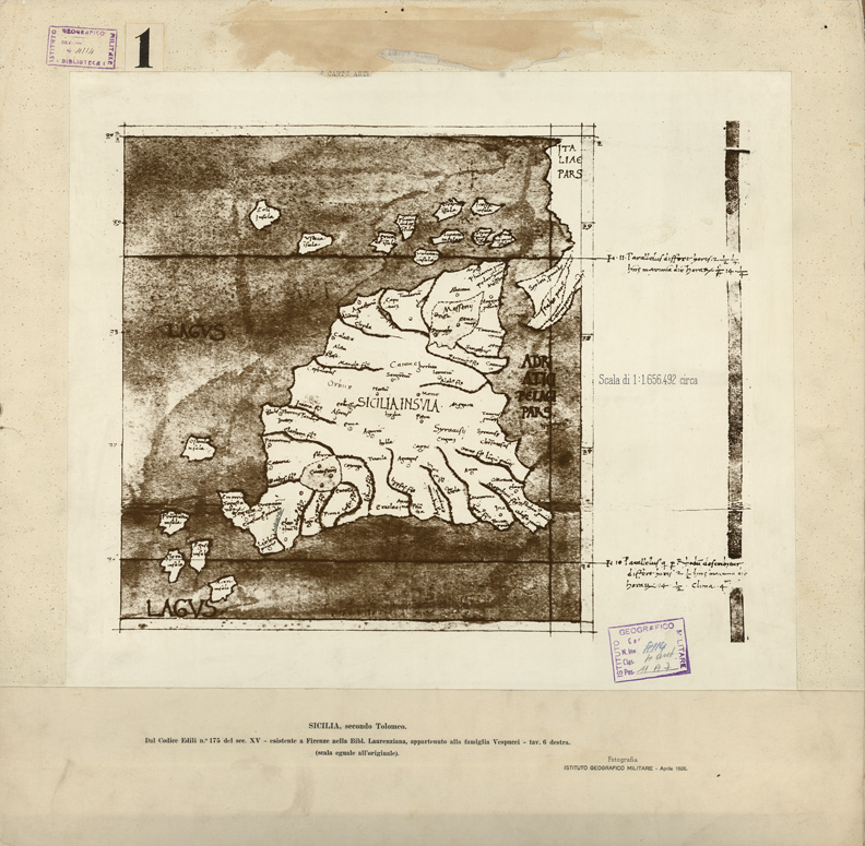 (N:15865) SICILIA SECONDO TOLOMEO (B0005417) Carte e stampe antiche: riproduzione a colori su carta (formato A1)