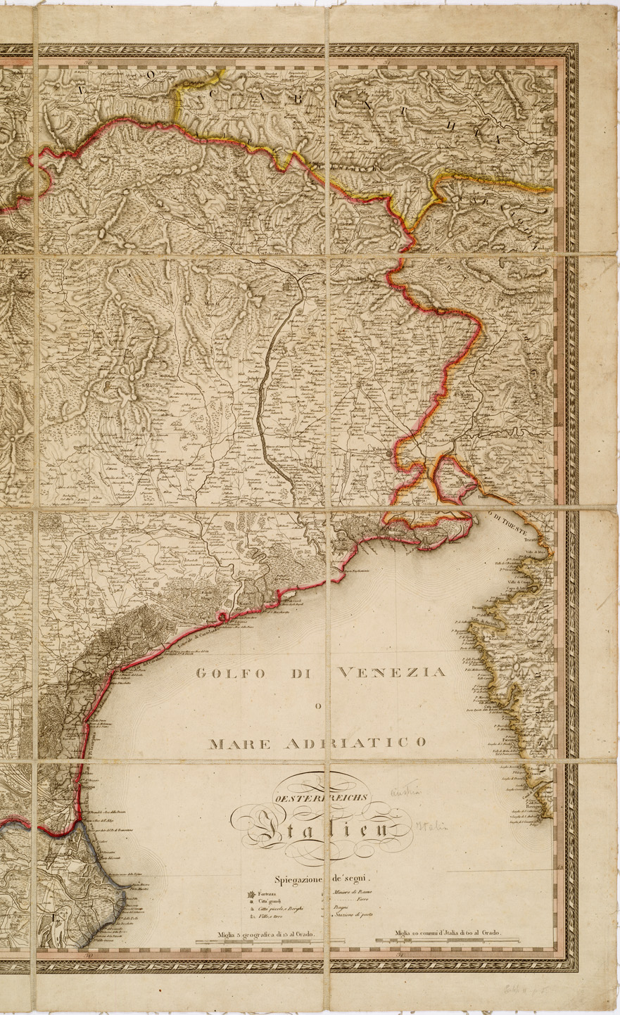 (N:12989) NUOVA CARTA DEGLI STATI DELLA CASA D'AUSTRIA IN ITALIA DOPO IL TRATTATO DI PACE DI LUNEVILLE DELINEATA DA I.E.S. SULLE PIU' PRECISE RECENTI ASTRONOMICHE OSSERVAZIONI ED ALTRE SORGENTI LE PIU' ANTICHE ED INCISA DA F. REISSER (B0005517, B0005518, B5517-18) Carte e stampe antiche: riproduzione a colori su carta (formato A1)