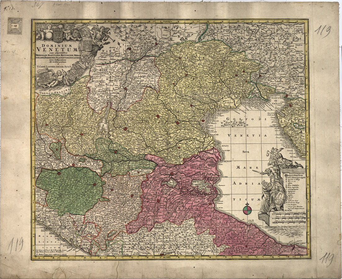 (N:9640) DOMINIUM VENETUM CUM ADJACENTIBUS MEDIOLAN MANTUANO, MUTINENSI, MIRANDOLANO, PARMENSI, PLACENTINO - (Dominio di Venezia coi limitrofi ducati di Milano, Mantova, Modena, Mirandola, Parma, Piacenza, ecc.) (B0005519) Carte e stampe antiche: riproduzione a colori su carta (formato A1)