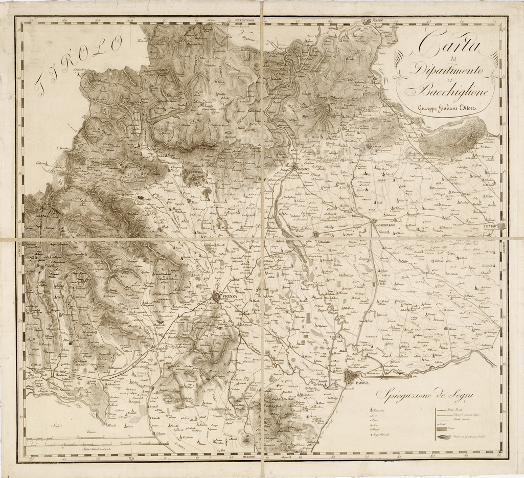 (N:1836) CARTA DEL DIPARTIMENTO DEL BACCHIGLIONE GIUSEPPE GIULIANI EDITORE. (B0005524) Carte e stampe antiche: riproduzione a colori su carta (formato A1)