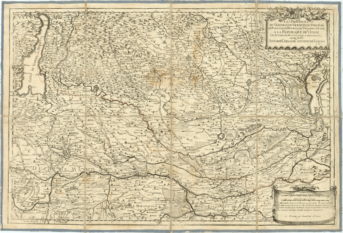 (N:11570) LES PROVINCES DU VERONESE, DU VICENTIN, DU PADOVAN, DE POLESINE, DE ROVIGO, ET DU DOGADO OU DUCHE A LA REPUBLIQUE DE VENISE LES DUCHES DE MANTOUE, DE LA MIRANDOLE, ECC... DEDIE A. S. E. ANTOINE GRIMANI CAPITAINE DE VERONE (s. d.). (B0005530) Carte e stampe antiche: riproduzione a colori su carta (formato A1)