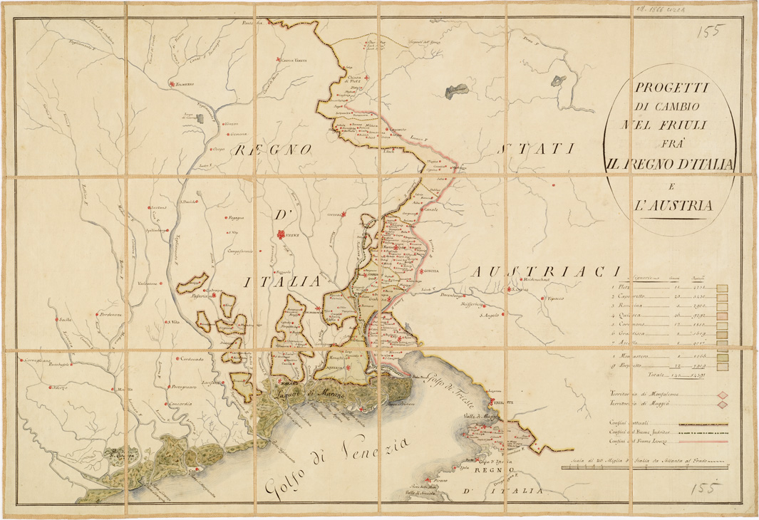 (N:14227) PROGETTI DI CAMBIO NEL FRIULI FRA IL REGNO DITALIA E LAUSTRIA (s. d., s. a.). (B0005532) Carte e stampe antiche: riproduzione a colori su carta (formato A1)