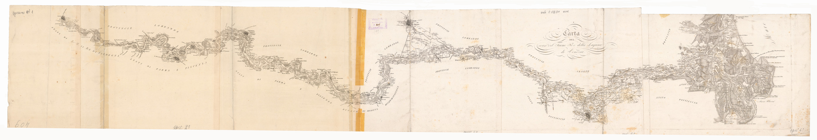 (N:1798) CARTA DEL CORSO DEL FIUME PO' E DELLA LAGUNA DI VENEZIA - Spezzoni 1-2-3-4-5-6 (B0005542) Carte e stampe antiche: riproduzione a colori su carta (formato A1)