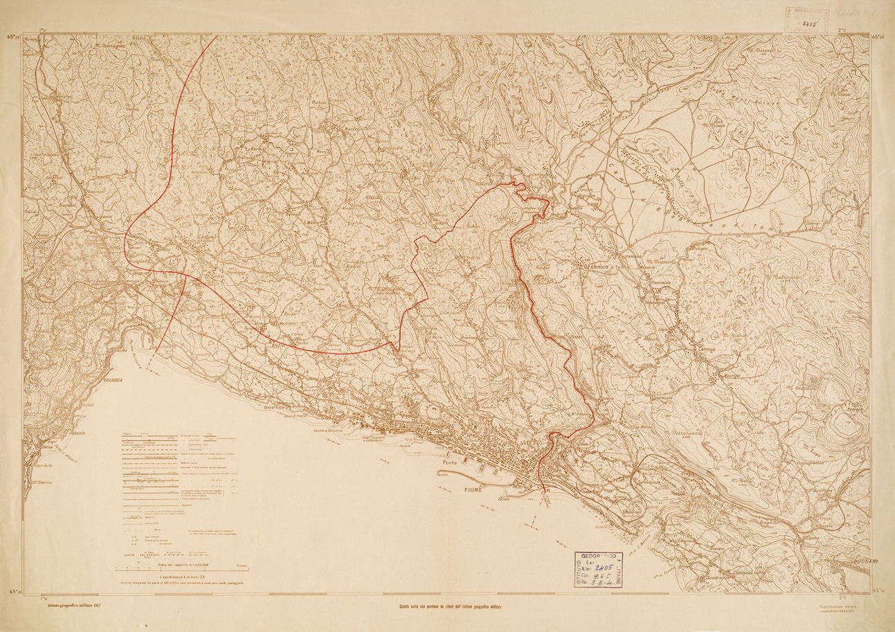 (N:7542) CARTA TOPOGRAFICA DELLA CITTA' DI FIUME E DINTORNI (B0005552) Carte e stampe antiche: riproduzione a colori su carta (formato A1)