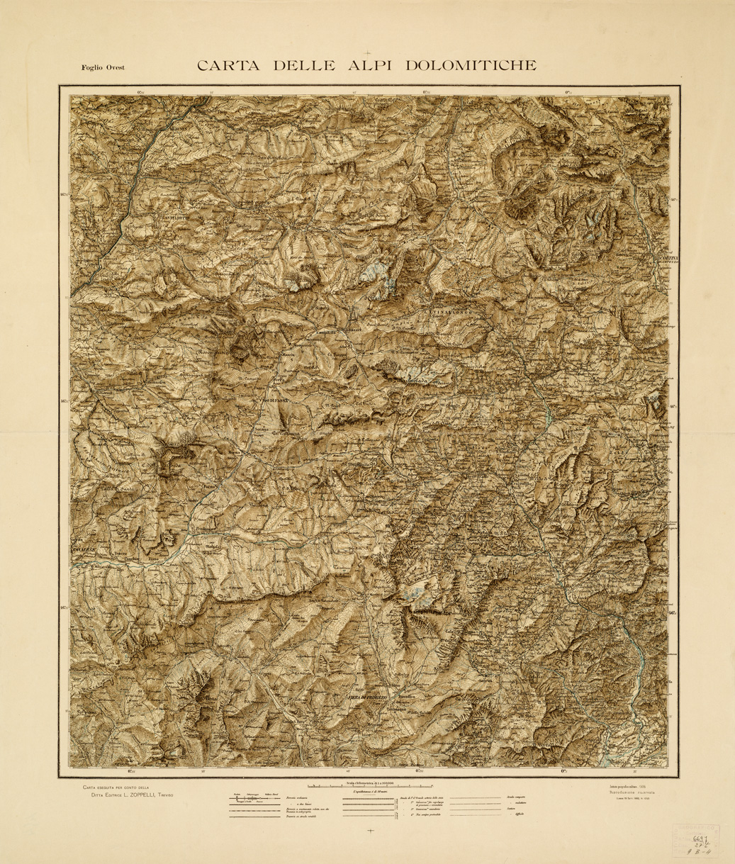 (N:3759) CARTA DELLE ALPI DOLOMITICHE - FOGLIO OVEST (B0005562) Carte e stampe antiche: riproduzione a colori su carta (formato A1)