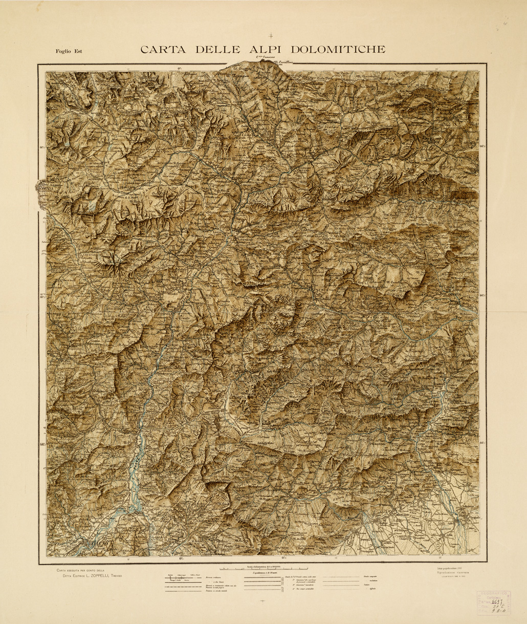 (N:3758) CARTA DELLE ALPI DOLOMITICHE - FOGLIO EST (B0005563) Carte e stampe antiche: riproduzione a colori su carta (formato A1)