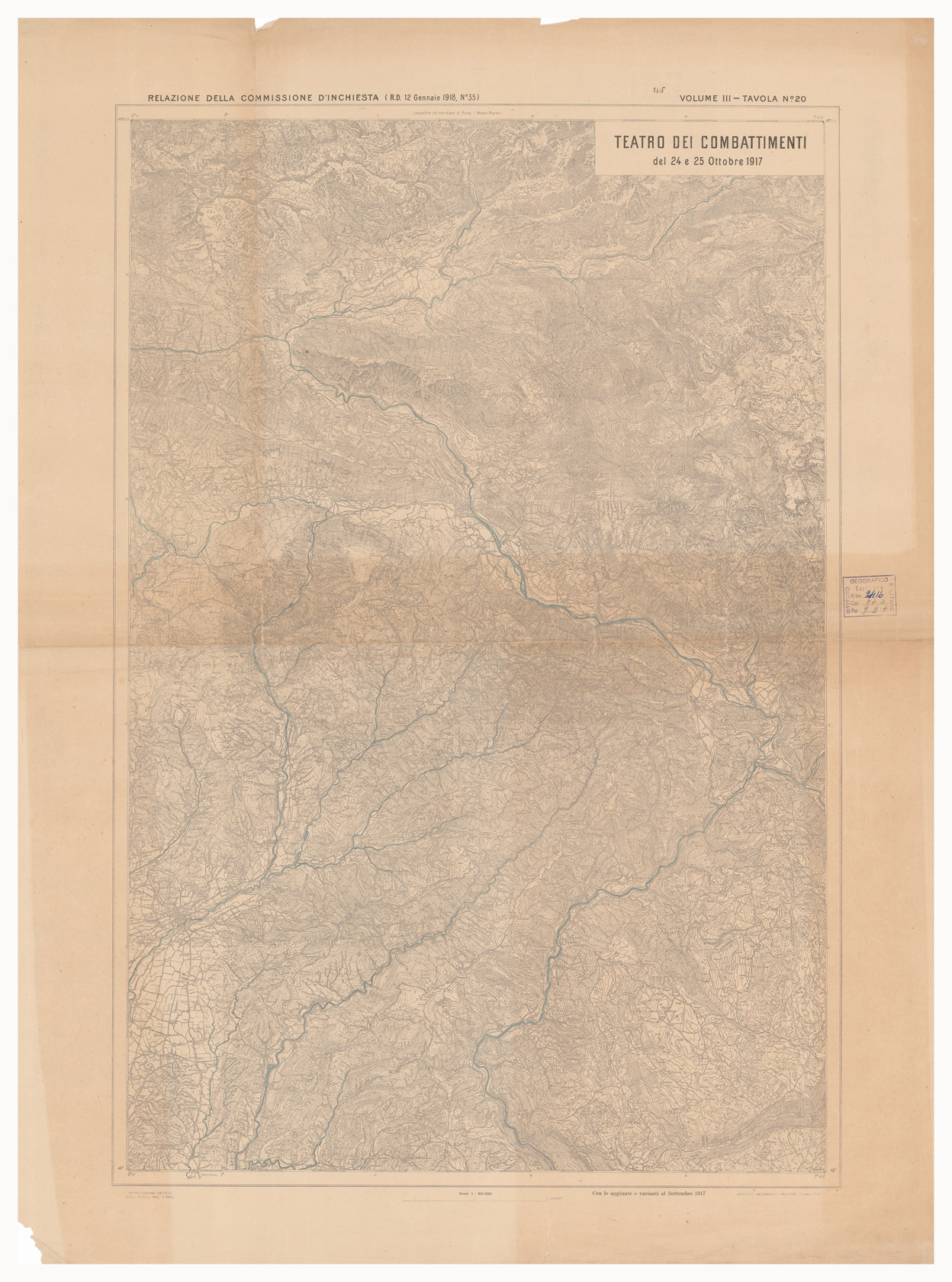 (N:15904) SITUAZIONE DELLE FORZE CONTRAPPOSTE DAL 23 OTTOBRE AL 9 NOVEMBRE DEL 1917- TEATRO DEI COMBATTIMENTI DEL 24 E 25 OTTOBRE 1917 - Volume III Tavola 20 (B0005631) Carte e stampe antiche: riproduzione a colori su carta (formato A1)