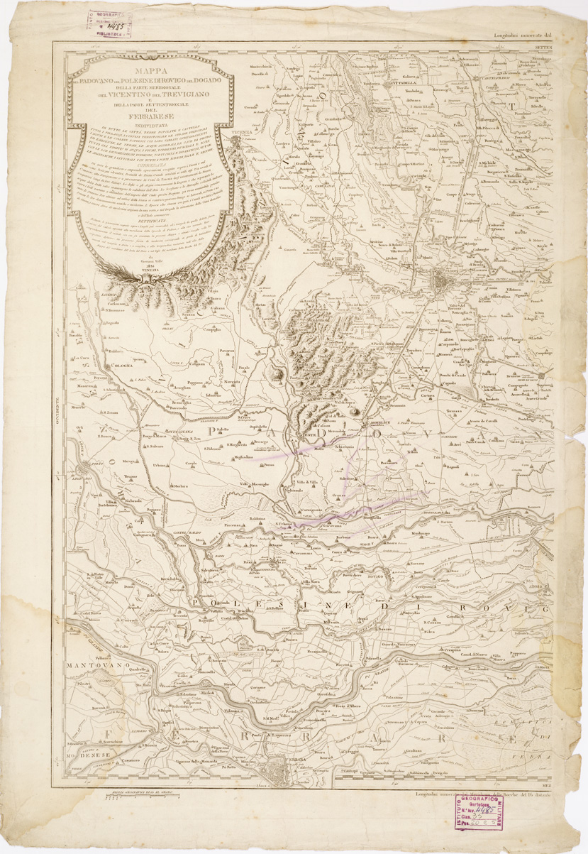 (N:12611) MAPPA DEL PADOVANO DEL POLESINE DI ROVIGO DEL DOGADO DELLA PARTE MERIDIONALE DEL VICENTINO DEL TREVIGIANO E DELLA PARTE SETTENTRIONALE DEL FERRARESE... - Foglio 1 (B0005633) Carte e stampe antiche: riproduzione a colori su carta (formato A1)