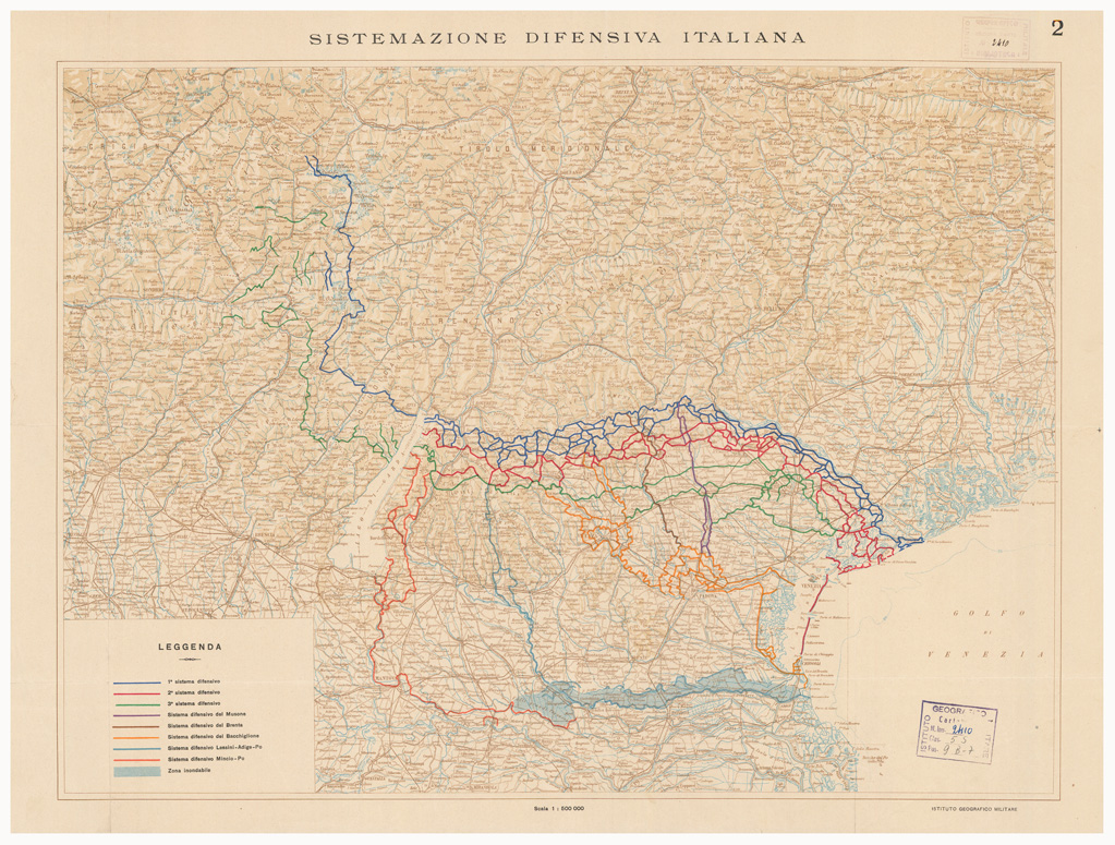 (N:9625) DISLOCAZIONE DELLE FORZE CONTRAPPOSTE SUL FRONTE DI BATTAGLIA ALL'ALBA  DEL 15 GIUGNO 1918 - Foglio 2 - SISTEMAZIONE DIFENSIVA ITALIANA
 (B0005642) Carte e stampe antiche: riproduzione a colori su carta (formato A1)
