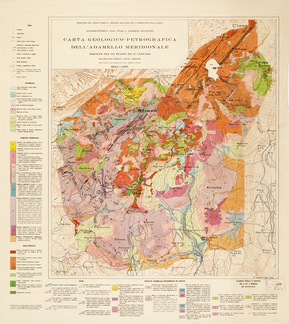 (N:5324) CARTA GEOLOGICO-PETROGRAFICA DELL'ADAMELLO MERIDIONALE - REGIONE TRA LO STELVIO ED IL CAFFARO (B0005654) Carte e stampe antiche: riproduzione a colori su carta (formato A1)