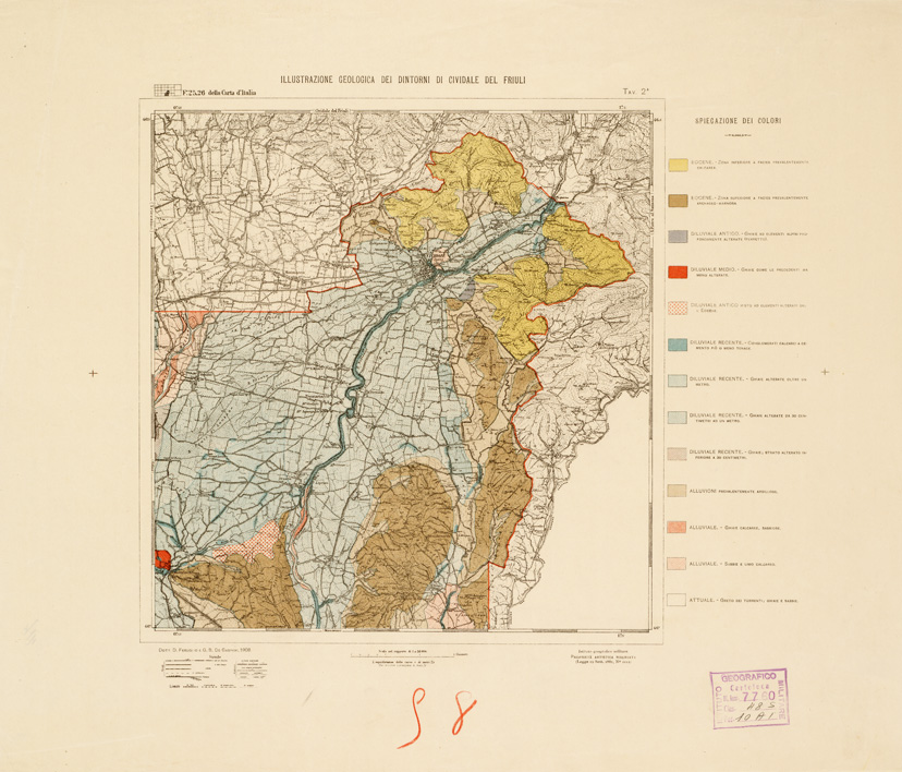(N:10632) ILLUSTRAZIONE GEOLOGICA DEI DINTORNI DI CIVIDALE DEL FRIULI (B0005670) Carte e stampe antiche: riproduzione a colori su carta (formato A1)
