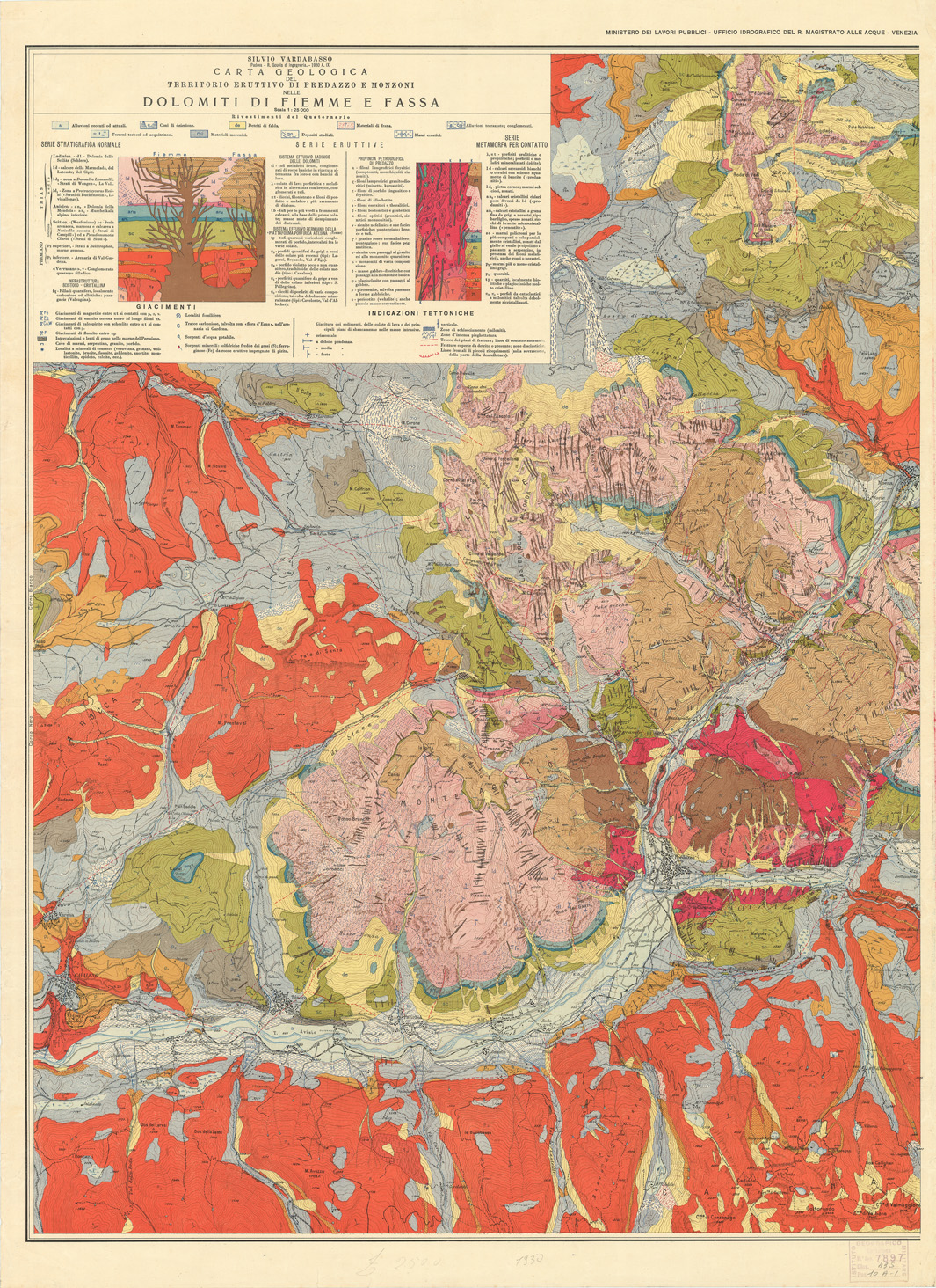 (N:5067) CARTA GEOLOGICA DEL TERRITORIO ERUTTIVO DI PREDAZZO E MONZONI NELLE DOLOMITI DI FIEMME E FASSA - Dolomiti di Fiemme e Fassa (B0005675) Carte e stampe antiche: riproduzione a colori su carta (formato A1)