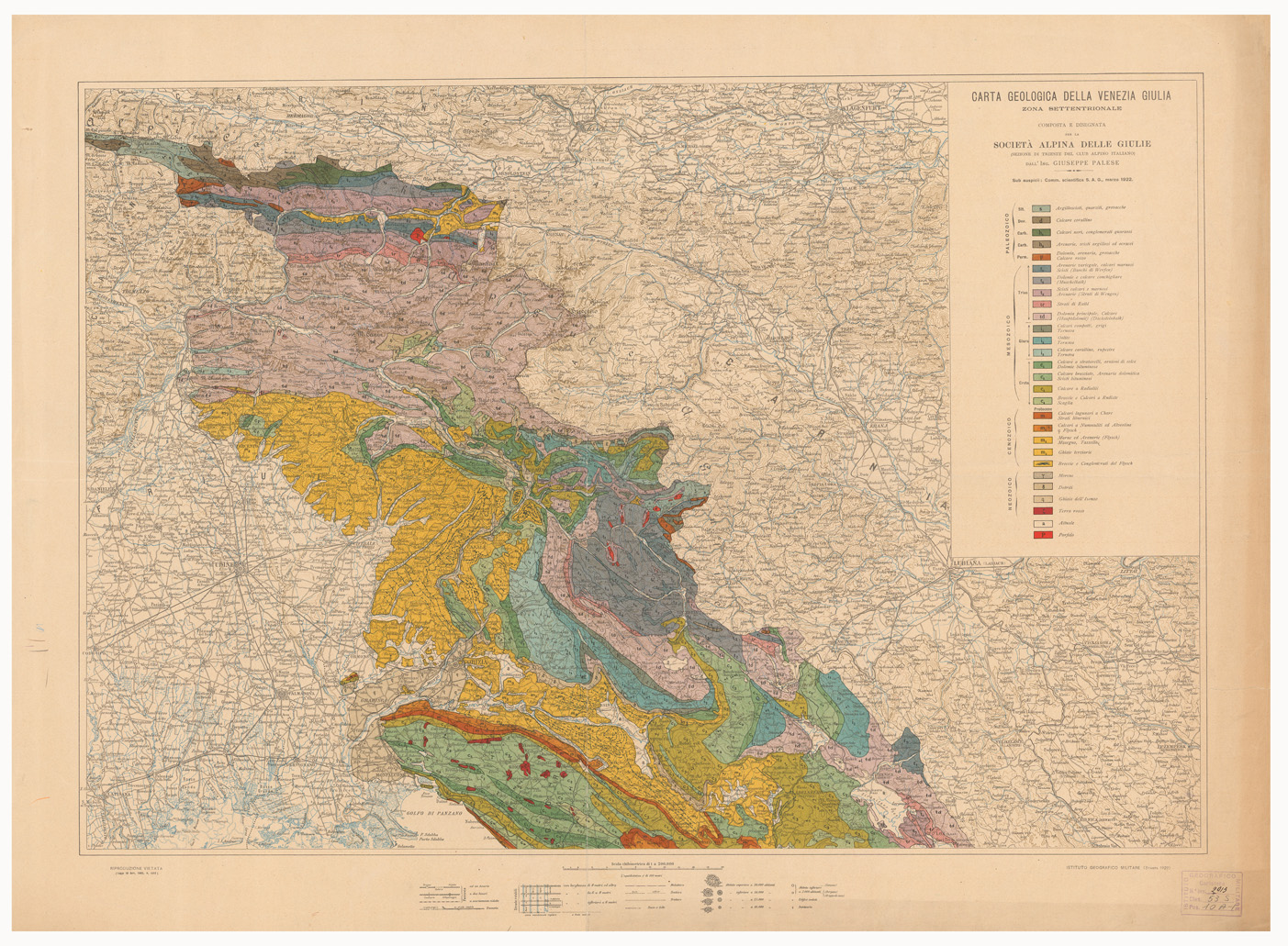 (N:15757) CARTA GEOLOGICA DELLA VENEZIA GIULIA ZONA SETTENTRIONALE (B0005679) Carte e stampe antiche: riproduzione a colori su carta (formato A1)