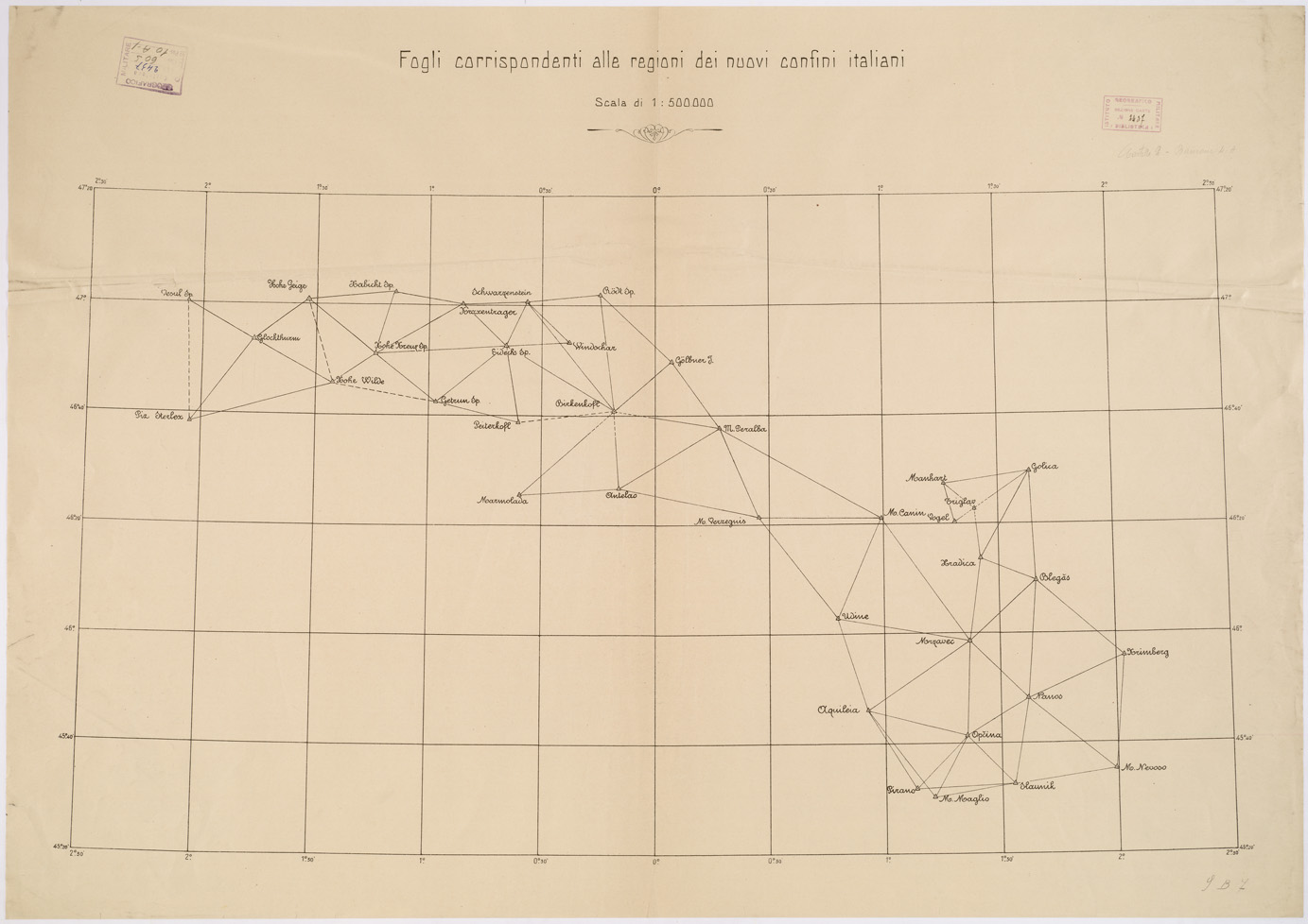 (N:9873) FOGLI CORRISPONDENTI ALLE REGIONI DEI NUOVI CONFINI ITALIANI - Foglio 1 (B0005693) Carte e stampe antiche: riproduzione a colori su carta (formato A1)