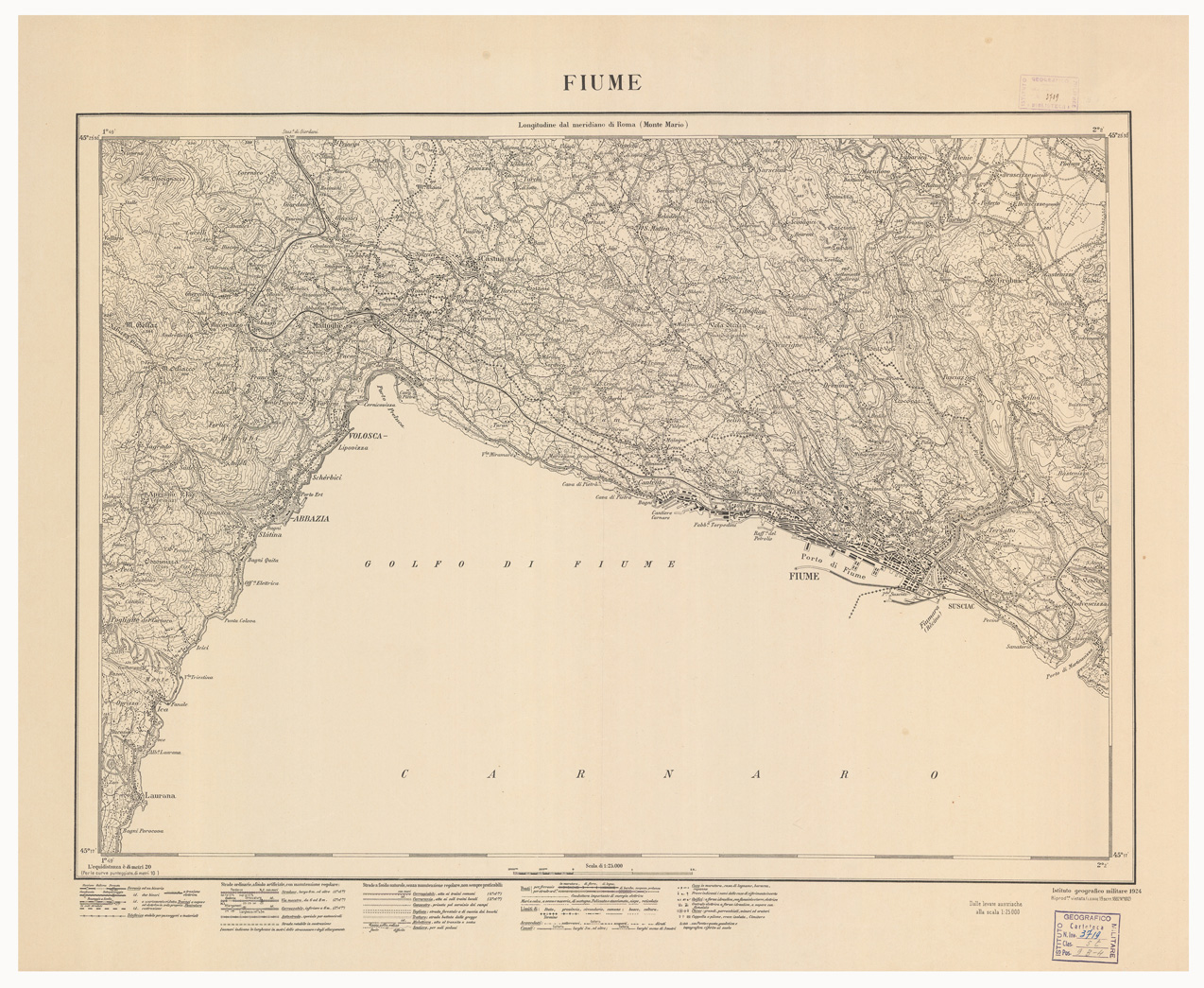 (N:8179) CARTA TOPOGRAFICA DI FIUME (B0005756) Carte e stampe antiche: riproduzione a colori su carta (formato A1)