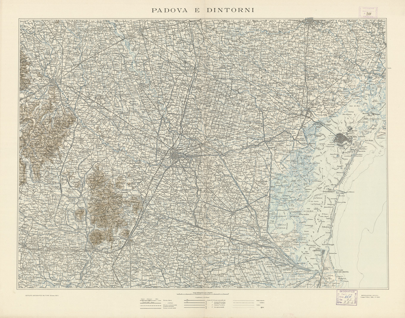 (N:13070) PADOVA E DINTORNI (B0005760) Carte e stampe antiche: riproduzione a colori su carta (formato A1)