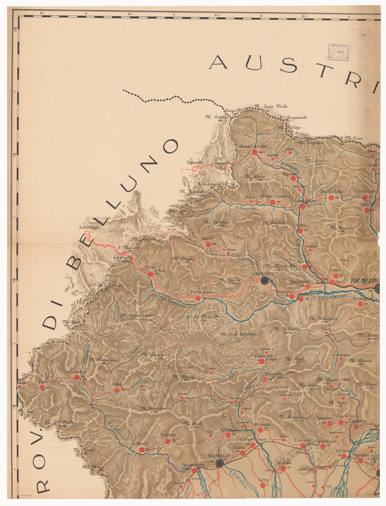 (N:13010) NUOVA CARTA DELLA PROVINCIA DEL FRIULI CORREDATA AD USO DELLE SCUOLE, APPROVATA DAL CONSIGLIO PROVINCIALE SCOLASTICO DI UDINE - Foglio 3 (B0005791) Carte e stampe antiche: riproduzione a colori su carta (formato A1)