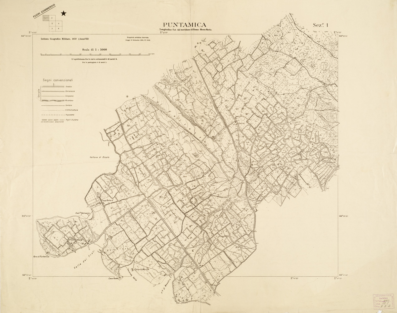 (N:9610) DINTORNI DI ZARA - PUNTAMICA - SEZ. 1 (B0005810) Carte e stampe antiche: riproduzione a colori su carta (formato A1)