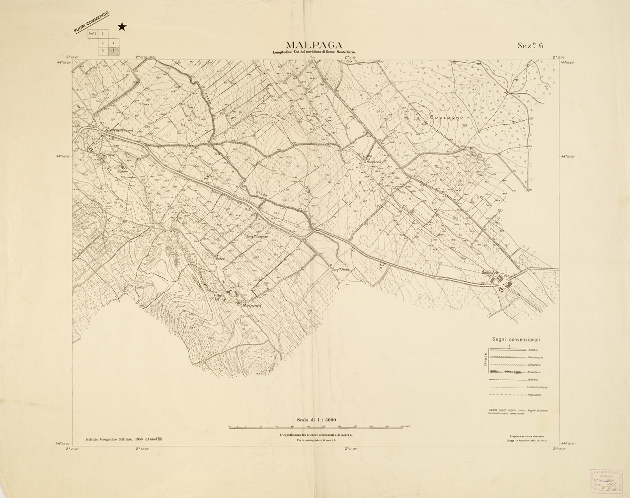 (N:9614) DINTORNI DI ZARA - MALPAGA - SEZ. 6 (B0005814) Carte e stampe antiche: riproduzione a colori su carta (formato A1)