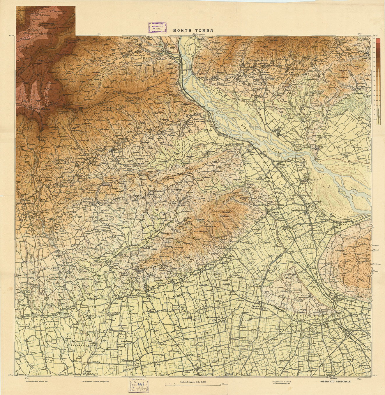 (N:12911) MONTE TOMBA - CARTA DI GUERRA (B0005815) Carte e stampe antiche: riproduzione a colori su carta (formato A1)