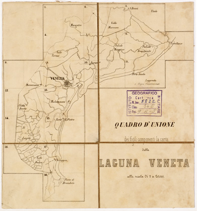 (N:7637) CARTA TOPOGRAFICA DELLA LAGUNA VENETA - QUADRO D'UNIONE (B0005887) Carte e stampe antiche: riproduzione a colori su carta (formato A1)