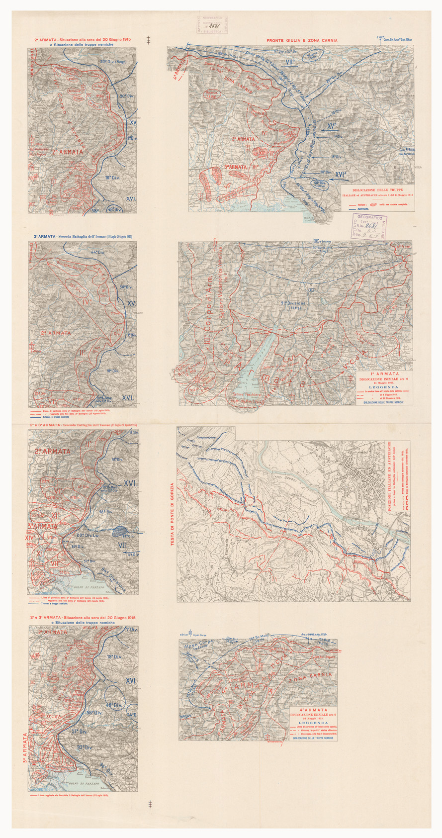 (N:3789) CARTA DELLE DISLOCAZIONI DELLE TRUPPE DELLE VARIE ARMATE - GIUGNO - AGOSTO 1915 (B0005911) Carte e stampe antiche: riproduzione a colori su carta (formato A1)
