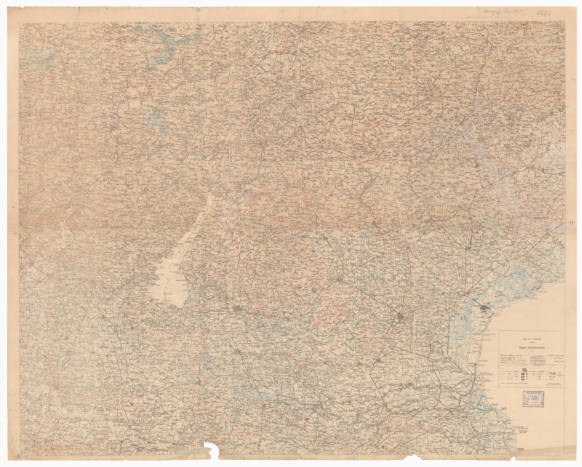 (N:2128) CARTA DEL VENETO E DELLA VENEZIA TRIDENTINA (B0005913) Carte e stampe antiche: riproduzione a colori su carta (formato A1)